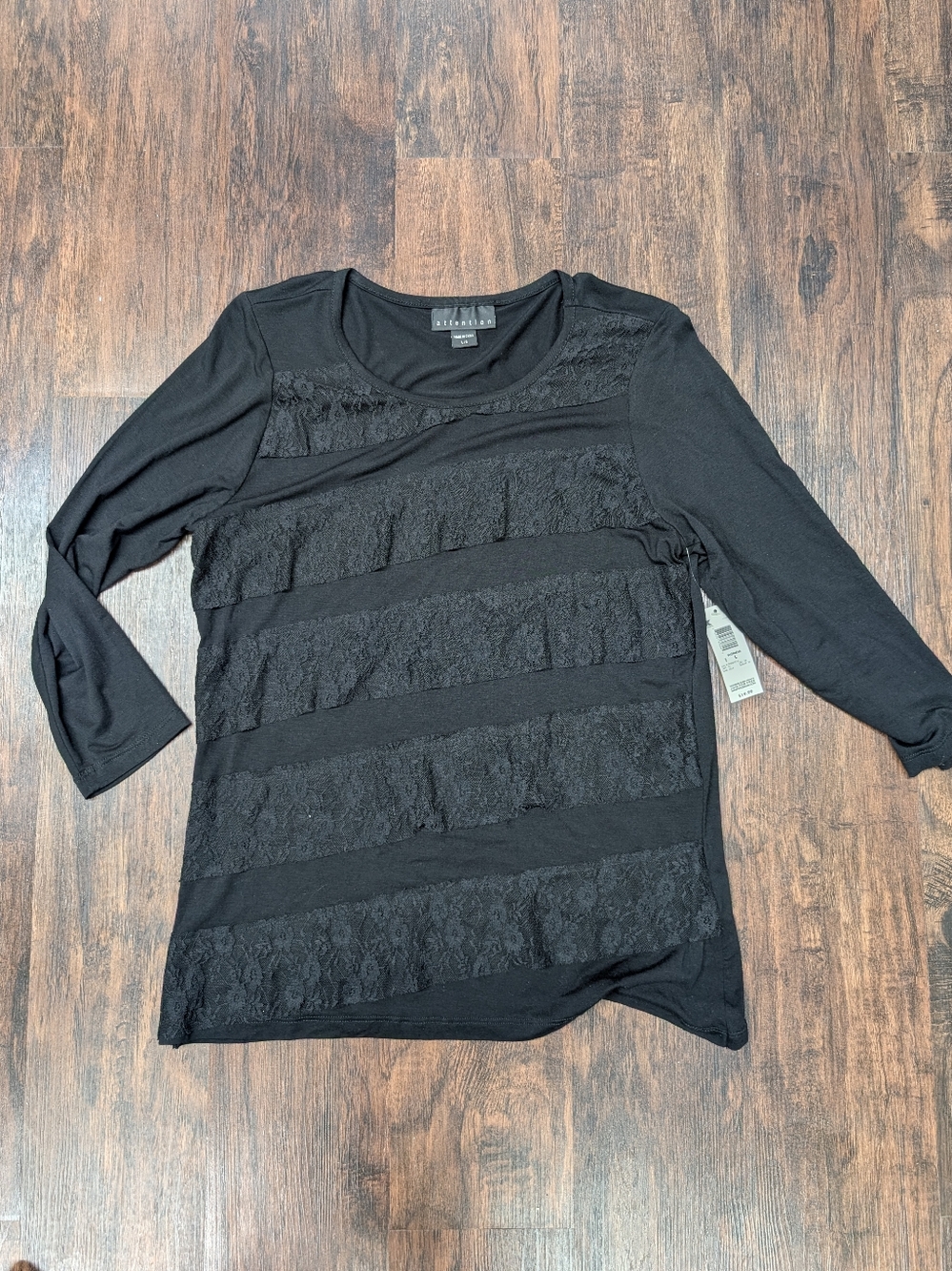NWT Attention black lace 3/4 sleeve top
